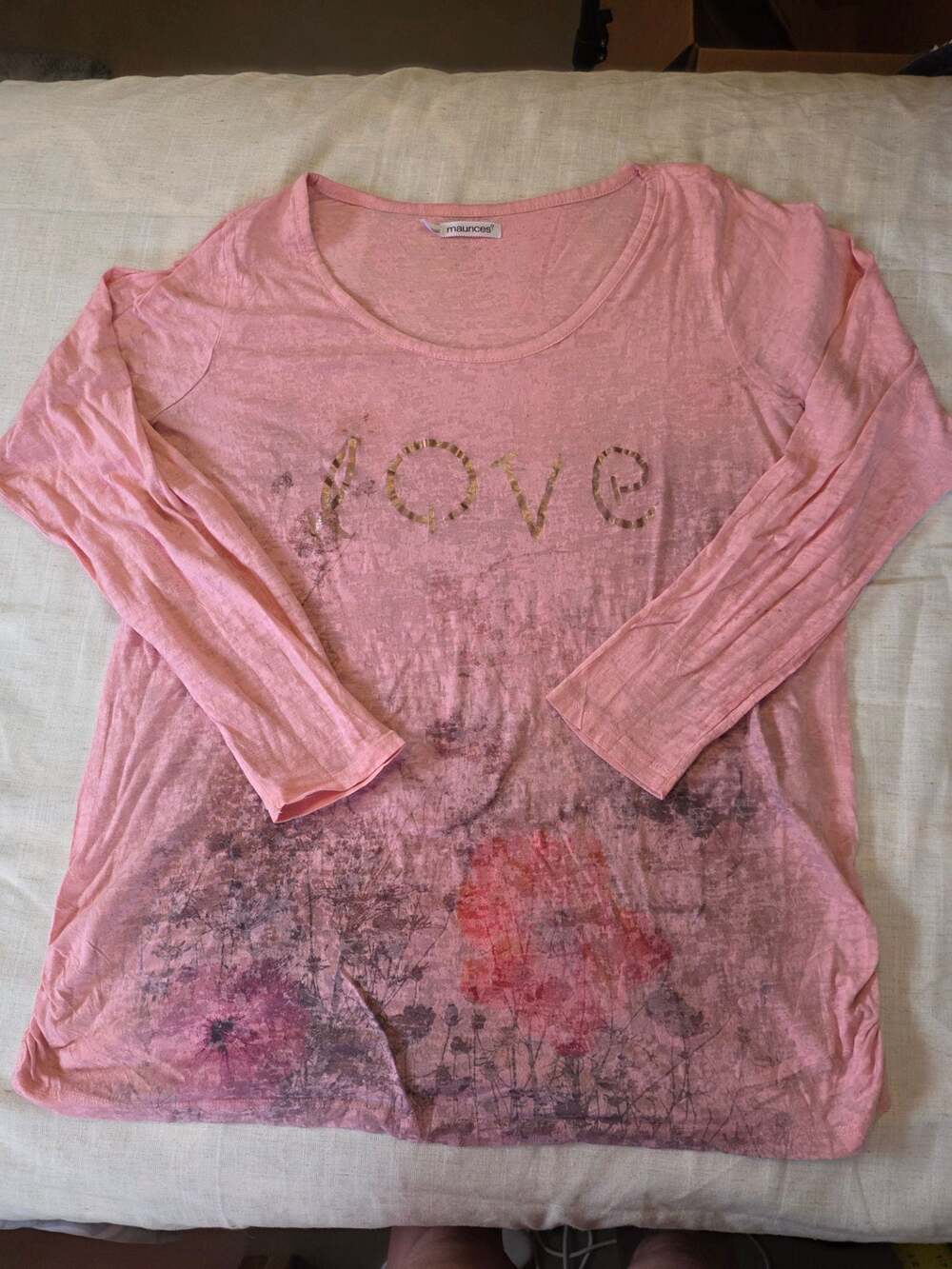 maurices Plus Size 3 Pink Long Sleeve Floral Love Graphic Top L1213MCX